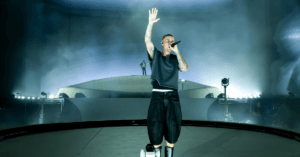 Justin Bieber performing at Coachella 2026 as fans showcase Skylrk merchandise