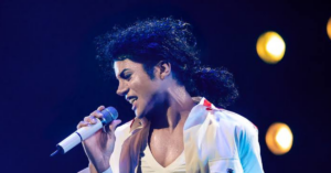 Promotional image of Jaafar Jackson portraying Michael Jackson in Lionsgate’s blockbuster biopic Michael, which debuted with a historic $97 million domestic box office opening.