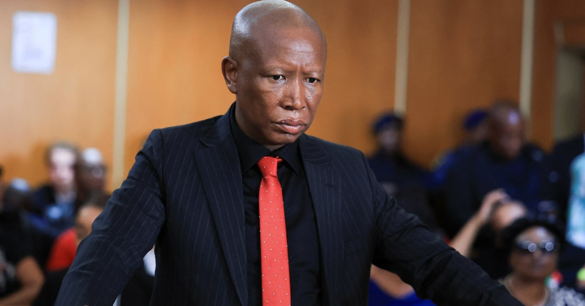 ulius Malema addressing supporters outside court after conviction