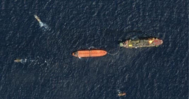 Iranian oil tanker operating in shadow fleet near Strait of Hormuz