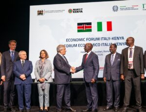 William Ruto addresses global investors at the Italy-Kenya Business Forum in Rome