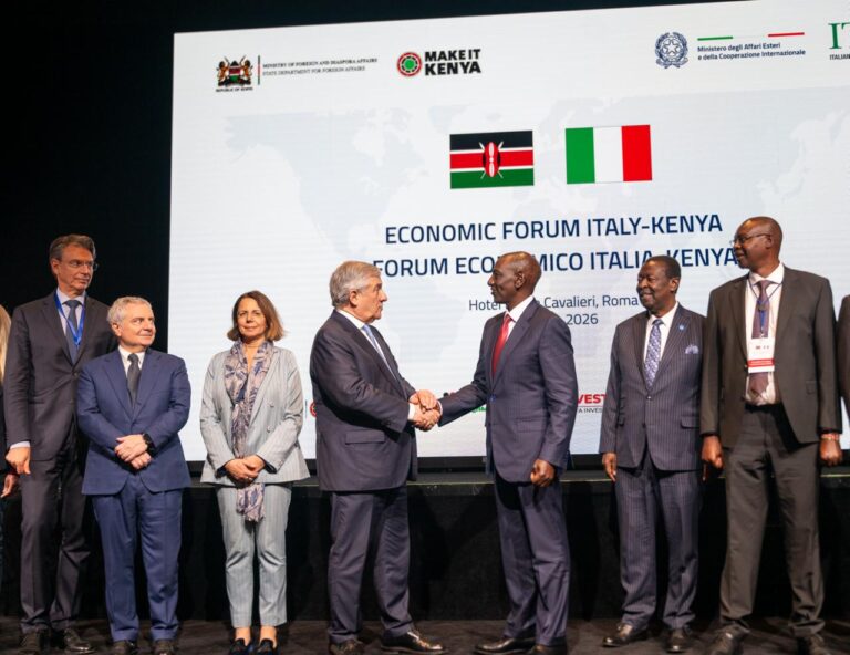 William Ruto addresses global investors at the Italy-Kenya Business Forum in Rome