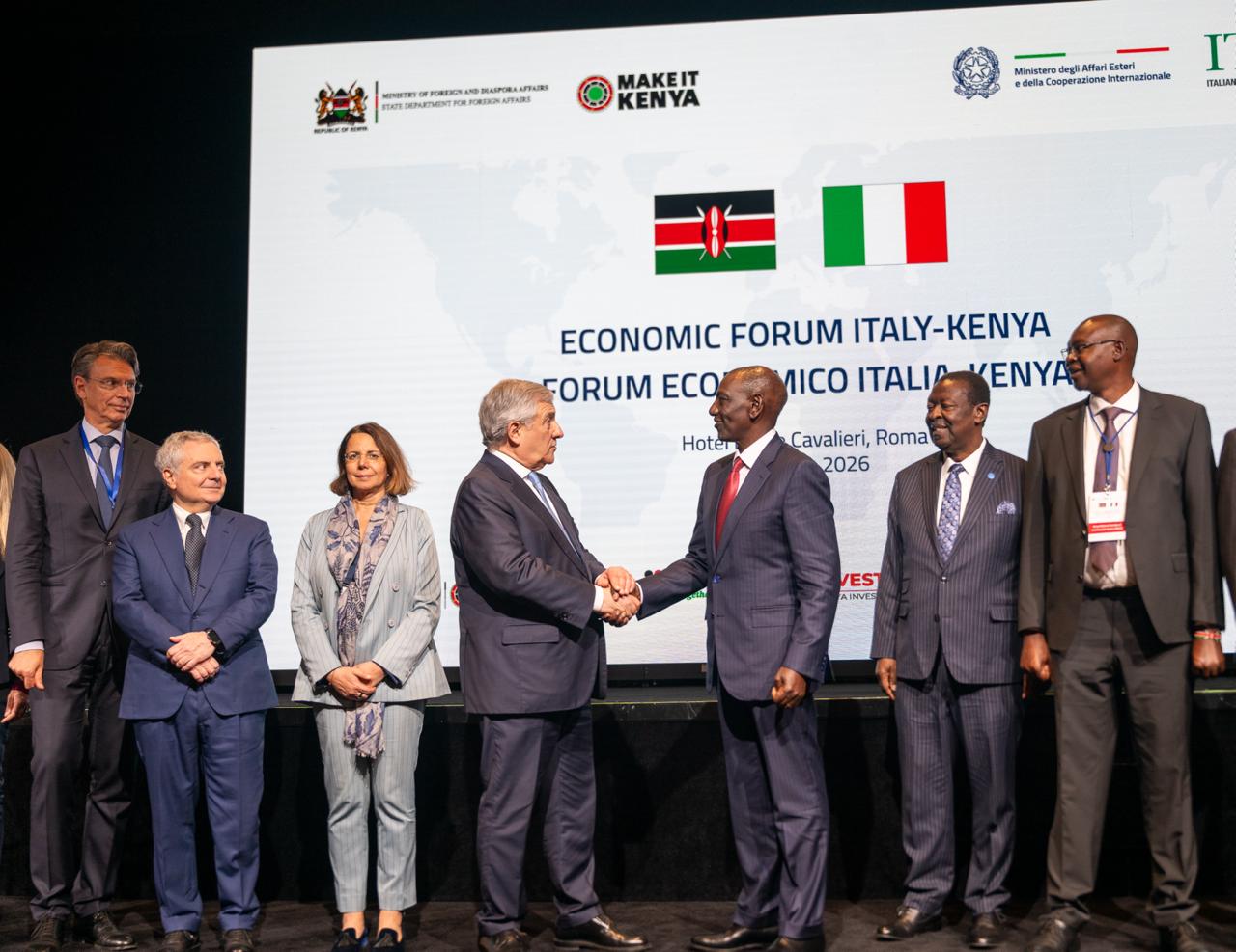 William Ruto addresses global investors at the Italy-Kenya Business Forum in Rome