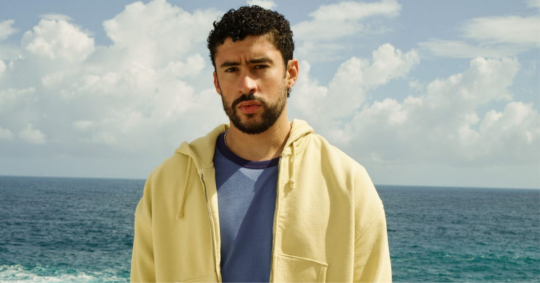 Bad Bunny models pieces from the colorful Benito Antonio Zara collection inspired by Puerto Rican streetwear and island culture.