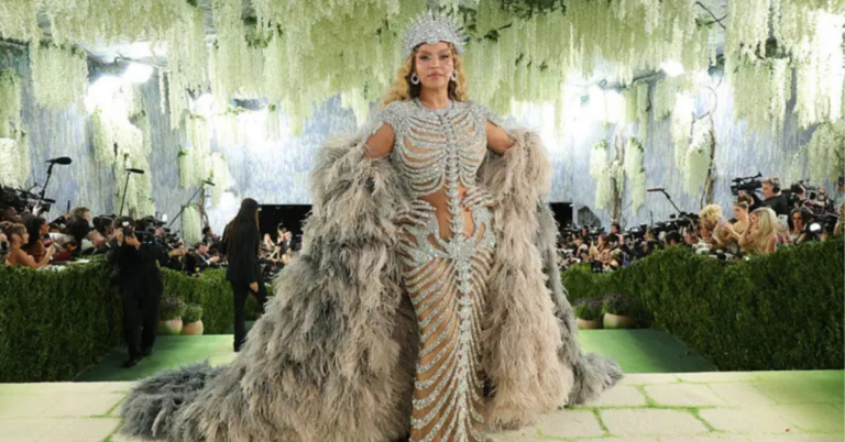 Beyoncé arrives at Met Gala 2026 wearing a dramatic skeletal gown during her grand return after a decade away.