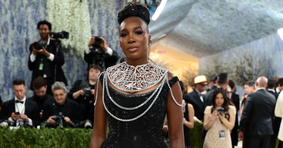 Venus Williams arrives at Met Gala 2026 wearing a sparkling Swarovski crystal gown inspired by family legacy and tennis history.