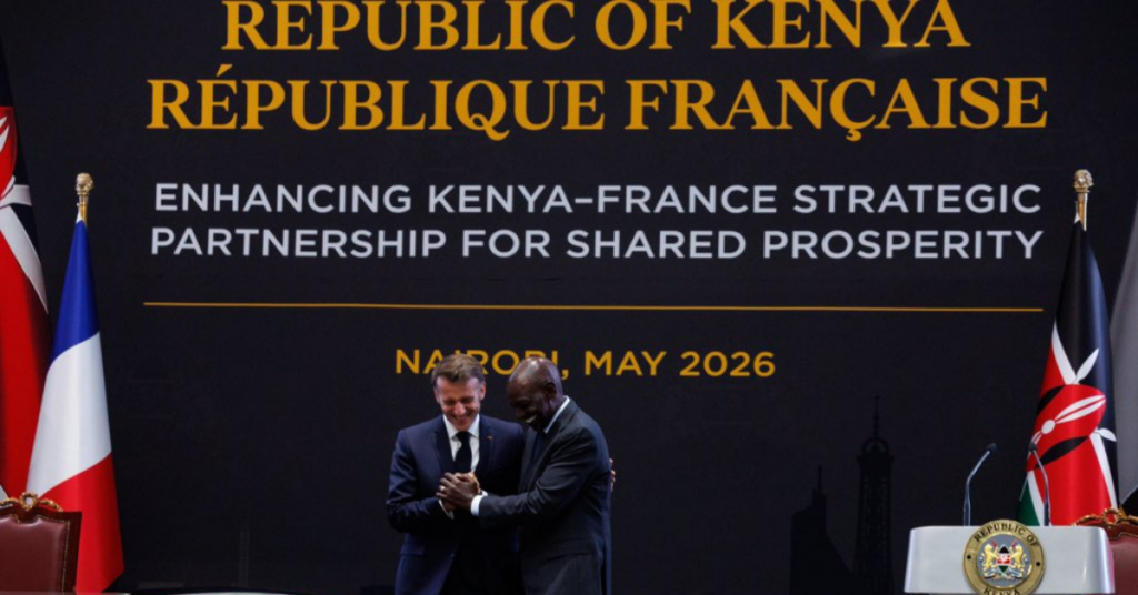 President William Ruto and President Emmanuel Macron during Kenya-France bilateral talks at State House Nairobi