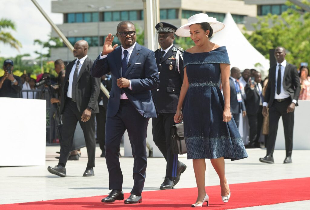 Benin President Romuald Wadagni speaking during his inauguration ceremony after winning the presidential election.