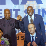 President John Mahama at the Ghana-UK Investment Summit in London following the signing of the £215 million Ghana-UK Growth Partnership agreement.