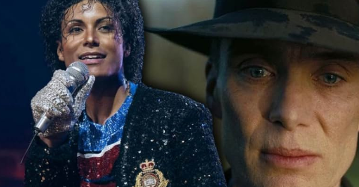 A promotional image from the Michael Jackson biopic Michael, illustrating the film’s exceptional worldwide box office success as it approaches a historic record and prepares to surpass Oppenheimer as the highest-grossing biopic ever.