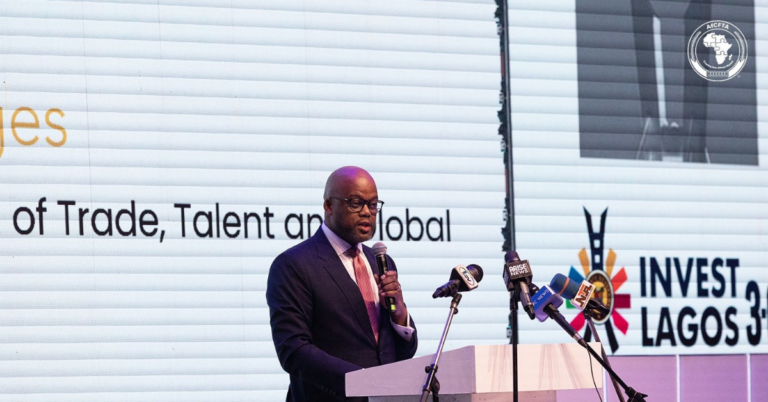 AfCFTA Secretary-General Wamkele Mene speaks during Invest Lagos 3.0 on Africa’s trade future, industrialization, and investment opportunities.