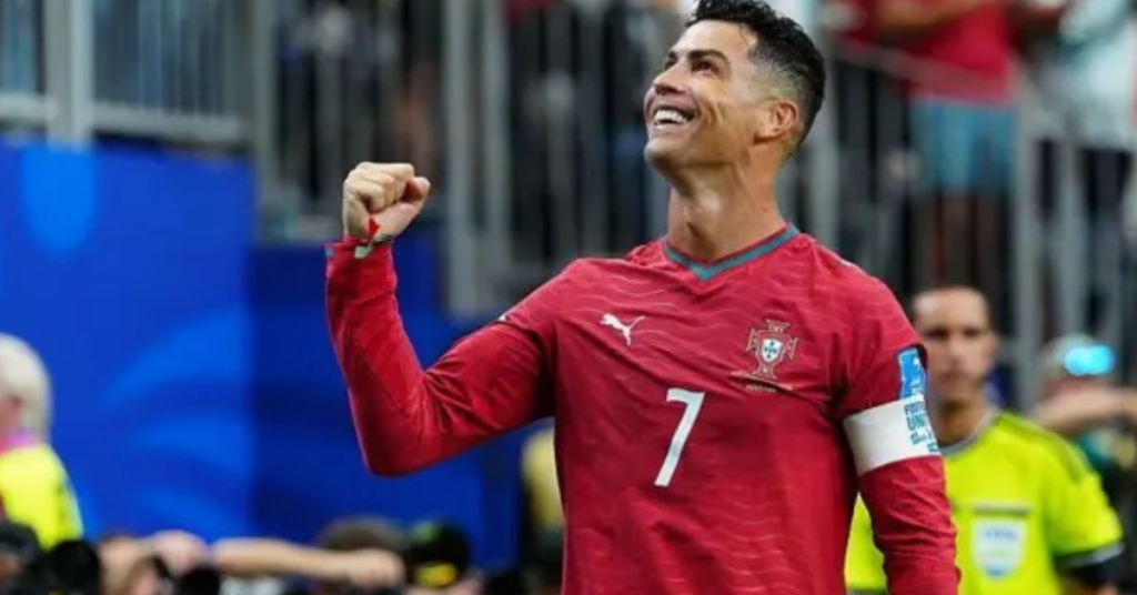 Cristiano Ronaldo celebrates after scoring twice for Portugal against Uzbekistan at the 2026 FIFA World Cup.