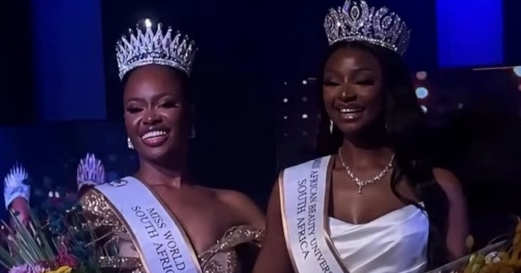 Romanda Hombir and Bajabulise Thela after being crowned Miss World South Africa 2026 and Miss Universe South Africa 2026 in Pretoria.